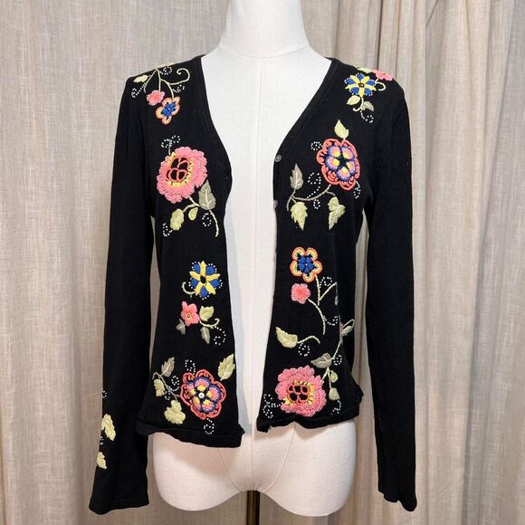 Intuitions Vintage Embroidered Black Cardigan – Tagged M (Fits S) - Picture 1 of 7